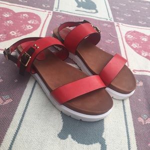 Rogue Red Buckle Platform Sandals
